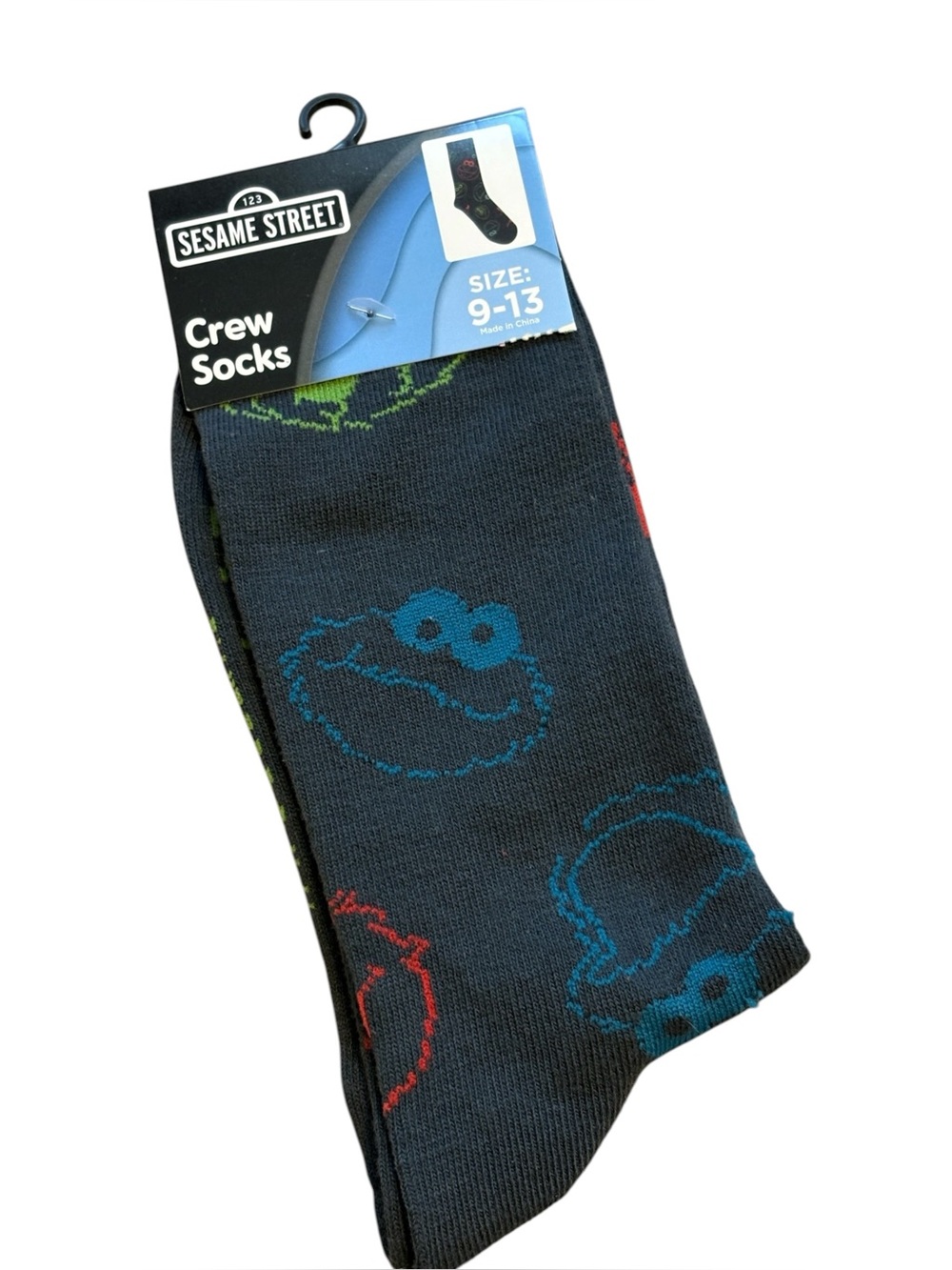 Sesame Street Novelty Crew Socks Size 9-13 Elmo Cookie Monster Oscar Navy New